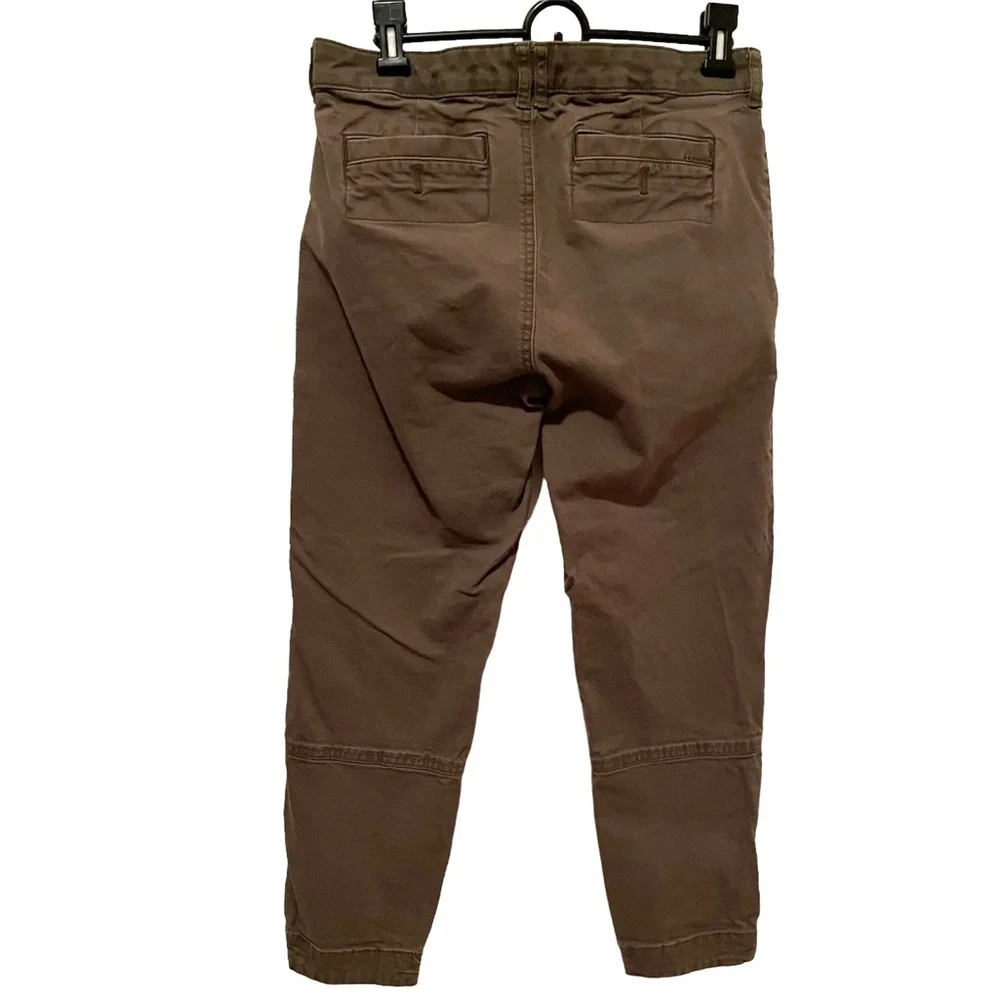 Prana Women’s Cropped Tan Pants Mid Rise Organic Cotton Blend size 6 Snap Fly - Picture 6 of 9